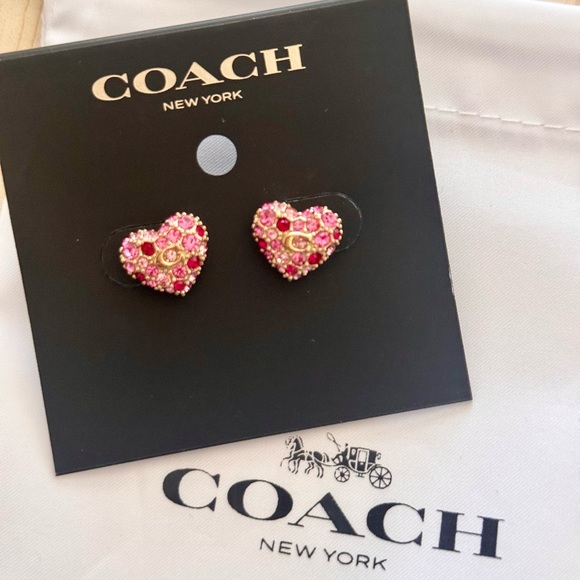 NWT Coach Pavé Heart Stud Earrings with dust bag - Picture 1 of 8